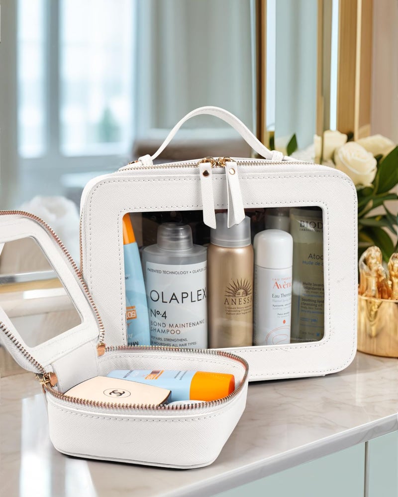 LETGO Clear Makeup Bags Set - TSA Approved Toiletry Bag with Handle Large Opening, Clear Toiletry Bags Case Pouch for Traveling Travel Car Orangizer Storage Essentials (Mini+Large White) - Image 3
